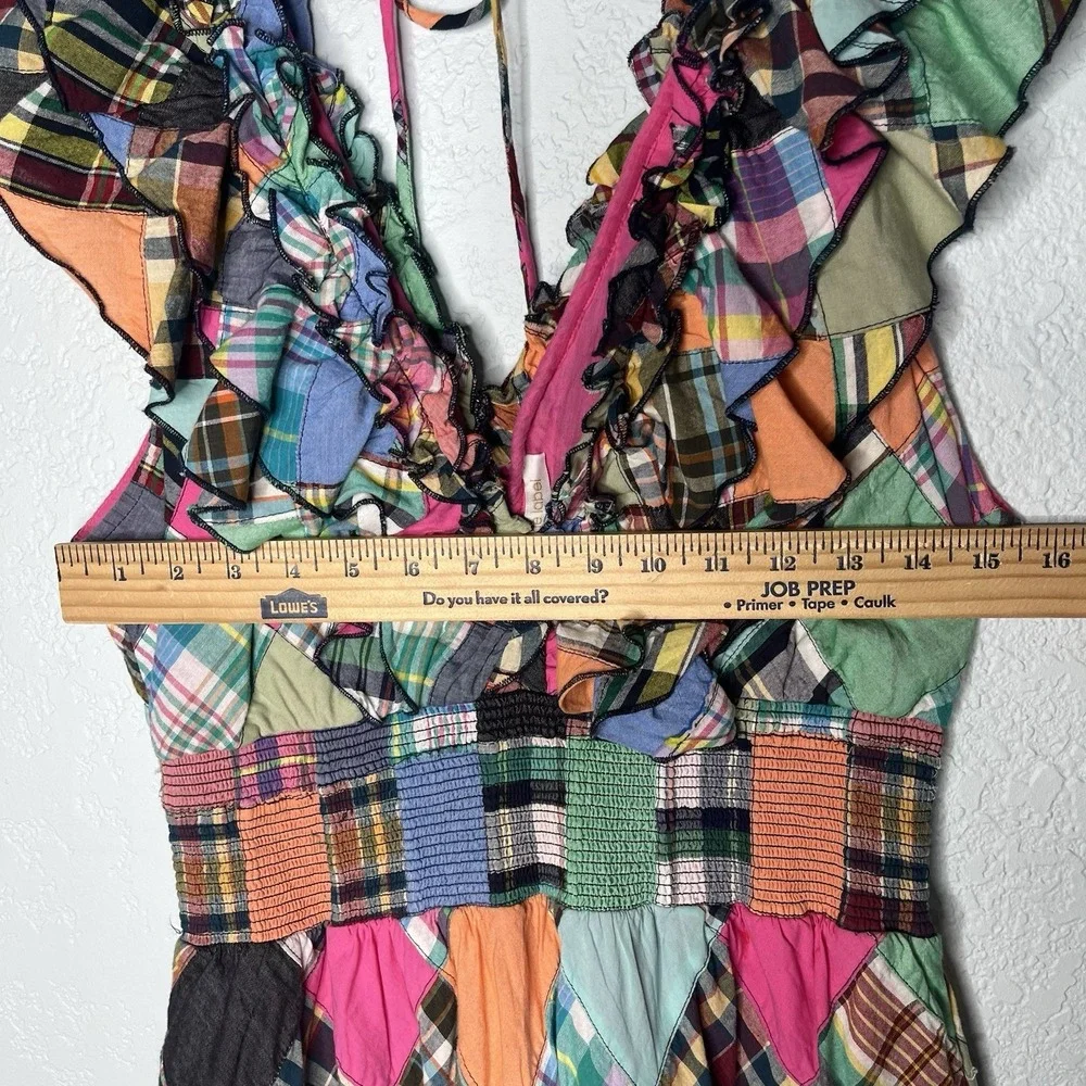 NWT $425 Love the Label Azalea Patchwork Vibrant Madras‎ Plaid Mini Dress L